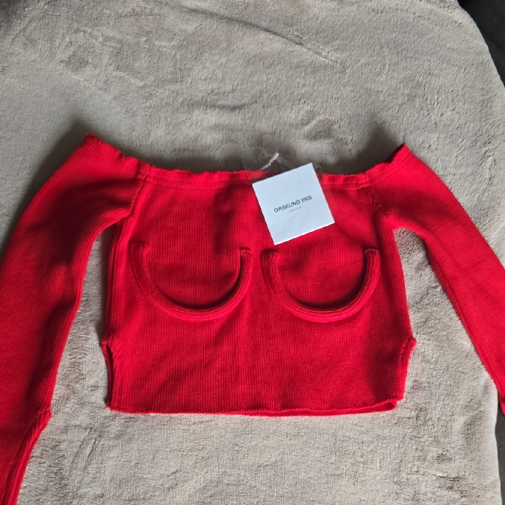 Orsenud Iris Red Off Shoulder Top